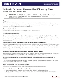 QC Metrics for Human, Mouse and Rat HT PM Array Plates Doc