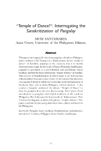 “Temple of Dance?”: Interrogating the Sanskritization of Pangalay