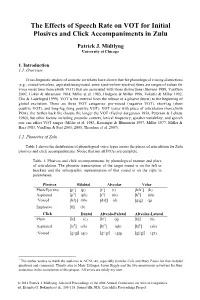 The Effects of Speech Rate on VOT for Initial Plosives and Click Accompaniments in Zulu