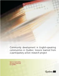 Community Development in English-Speaking Communities in Québec: Lessons Learned from a Participatory Action Research Project