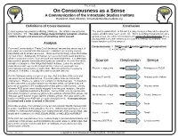 On Consciousness As a Sense a Communication of the Intractable Studies Institute Patrick M