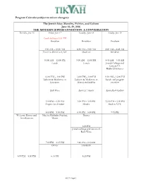 Program Calendar (Subject to Minor Changes): the Jewish Idea: Morality