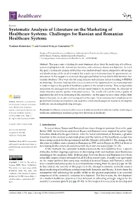 Systematic Analysis of Literature on the Marketing of Healthcare Systems