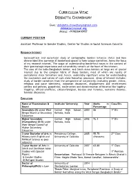 Curriculum Vitae Debdatta Chowdhury