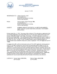 Summary Report for the Full Scope Environmental Audit for the Clinch River Nuclear Early Site Permit Application