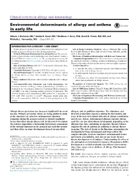 Environmental Determinants of Allergy and Asthma in Early Life