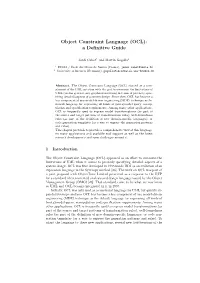 Object Constraint Language (OCL): a Definitive Guide