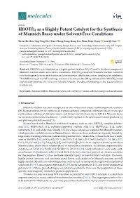 Hf(Otf)4 As a Highly Potent Catalyst for the Synthesis of Mannich Bases Under Solvent-Free Conditions