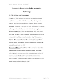 Lecture36: Introduction to Polymerization Technology