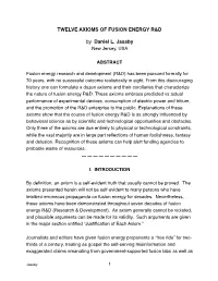 TWELVE AXIOMS of FUSION ENERGY R&D by Daniel L. Jassby