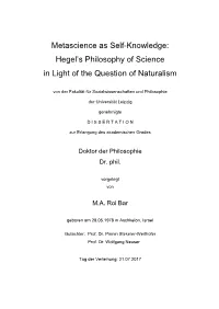 Hegel's Philosophy of Science in Light of the Question of Naturalism