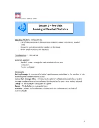 Lesson 1 – Pre-Visit Looking at Baseball Statistics