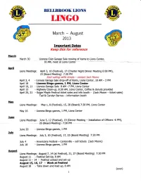 March August 2013 Impoftant Dates Keep This for Reference