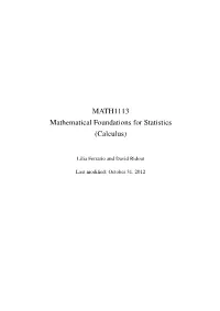 MATH1113 Mathematical Foundations for Statistics (Calculus)