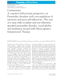 A Cognitivebehavioural Perspective on Personality Disorders With