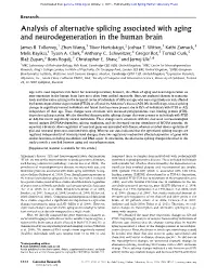 Analysis of Alternative Splicing Associated with Aging and Neurodegeneration in the Human Brain