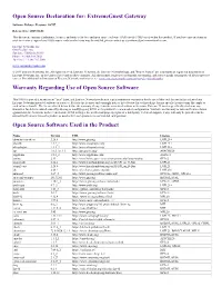 Open Source Declaration For: Extremeguest Gateway Warranty