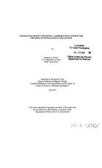 Anomalous Human Cognition: a Possible Role Within the Crucible of Intelligence Collection