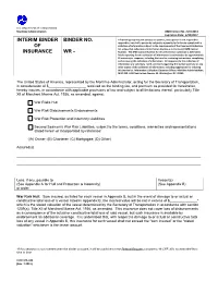 Interim Binder of Insurance Binder No. Wr