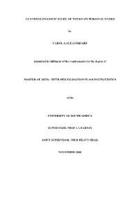 AN ETHNOLINGUISTIC STUDY of NIITSITAPI PERSONAL NAMES By