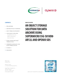 An Object Storage Solution for Data Archive Using Supermicro SSG-5018D8-AR12L and Openio SDS