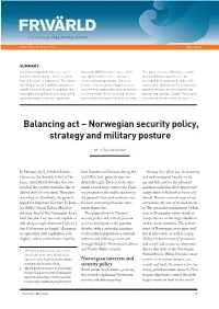 Balancing Act – Norwegian Security Policy, Strategy and Military Posture