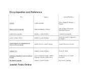 Encyclopedias and Reference Jewish Texts Online
