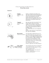 Park Interpreter Reference Pond Organisms