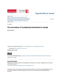The Conventions of Constitutional Amendment in Canada