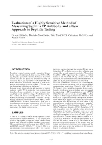 Evaluation of a Highly Sensitive Method of Measuring Syphilis TP Antibody, and a New Approach to Syphilis Testing