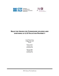 Selected Issues for Canadians Holding and Disposing of Us Vacation Property