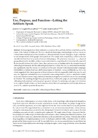 Use, Purpose, and Function—Letting the Artifacts Speak