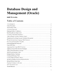 6660 Database Design and Management (Oracle)
