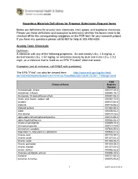 Hazardous Materials Definitions for Proposal Submission Request Forms