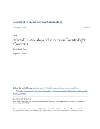 Marital Relationships of Prisoners in Twenty-Eight Countries Ruth Shonle Cavan
