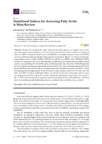 Nutritional Indices for Assessing Fatty Acids: a Mini-Review