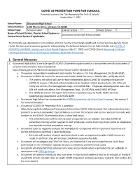 PREVENTION PLAN for SCHOOLS Previously Known As the “Safe Reopening Plan for K-12 Schools” Updated Aug