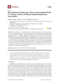 Recovering Gamma-Delta T Cells for Control of Human Immunodeﬁciency Virus (HIV)
