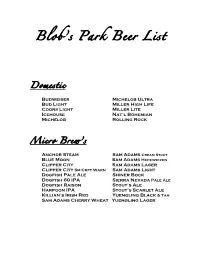 Blob's Park Beer List