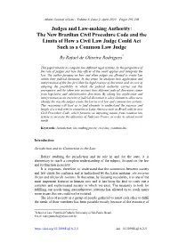 Judges and Law-Making Authority: the New Brazilian Civil Procedure Code and the Limits of How a Civil Law Judge Could Act Such As a Common Law Judge
