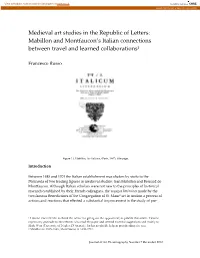 Mabillon and Montfaucon's Italian Connections Between Travel and Learned Coll