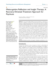 Metacognitive Reflection and Insight Therapy: a Recovery-Oriented