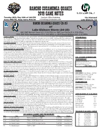 Rancho Cucamonga Quakes 2019 Game Notes