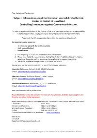 Subject: Information About the Limitation Accessibility to the Job- Center in District of Havelland. Controlling's Measures Ag
