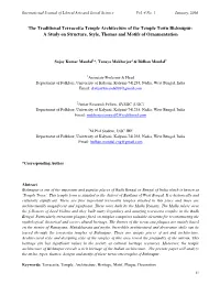 The Traditional Terracotta Temple Architecture of the Temple Town Bishnupur: a Study on Structure, Style, Themes and Motifs of Ornamentation