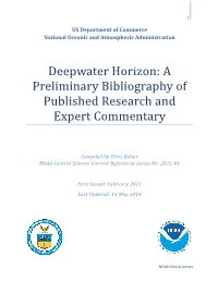 Deepwater Horizon: a Preliminary Bibliography of Published Research and Expert Commentary