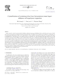 Crystallization of Oxytetracycline from Fermentation Waste Liquor: Inﬂuence of Biopolymer Impurities