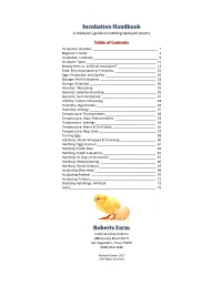 Incubation Handbook a Hobbyist’S Guide to Hatching Backyard Poultry