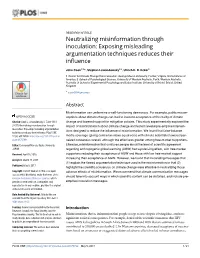Neutralizing Misinformation Through Inoculation: Exposing Misleading Argumentation Techniques Reduces Their Influence
