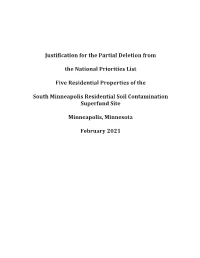 Justification for Partial Deletion from the National Priorities List Five Residential Properties of the South Minneapolis Reside